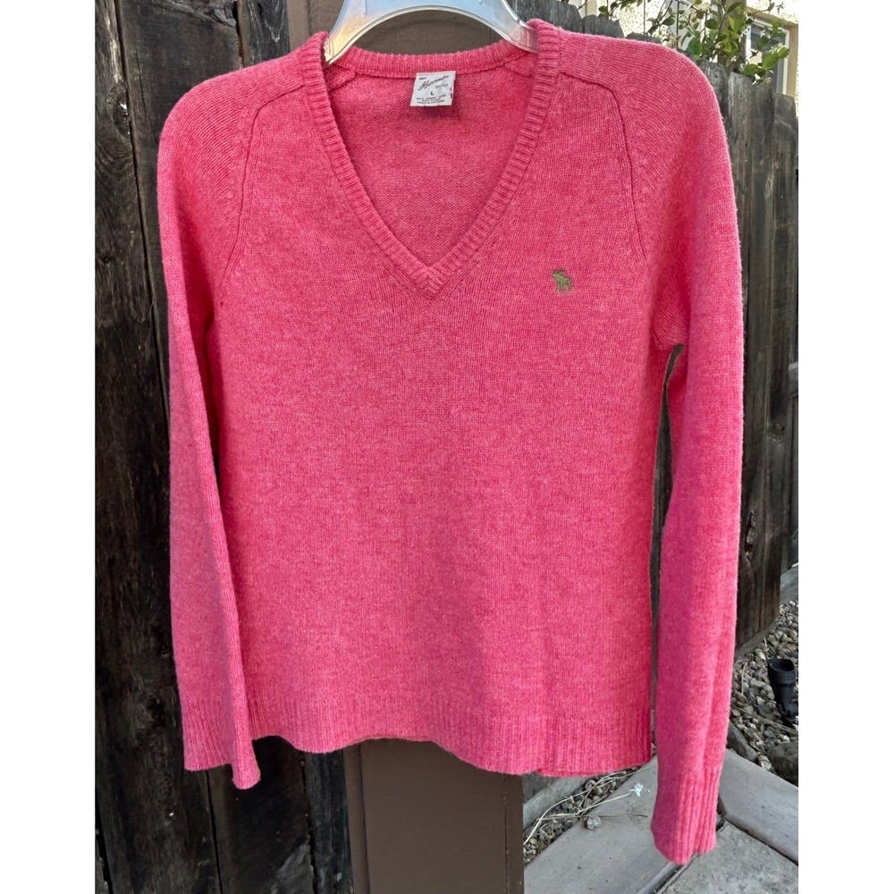 Vintage Abercrombie Womens L Pink Lambswool V Neck Sweater Y2K Preppy